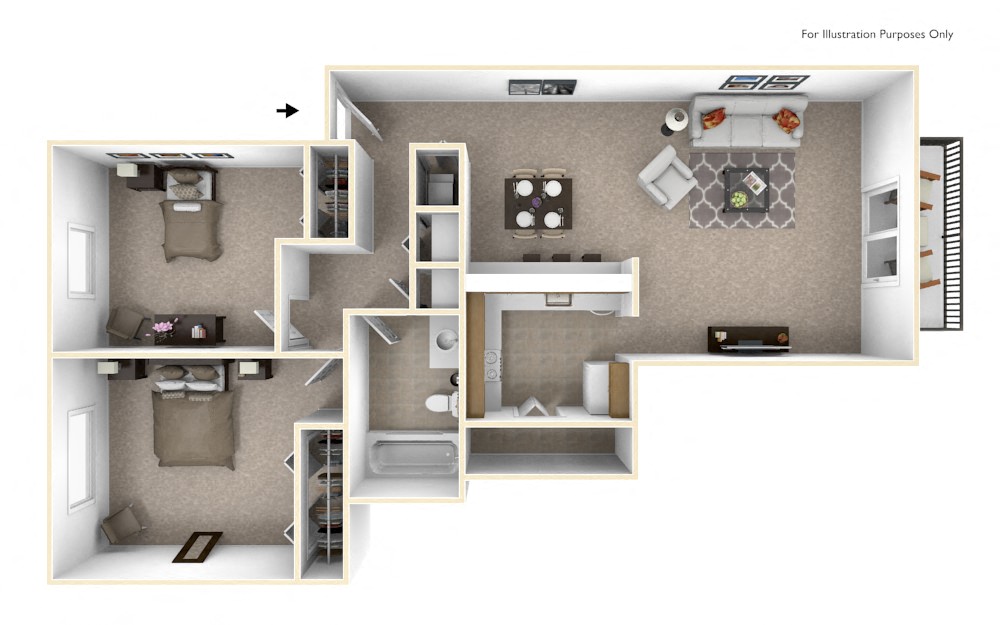 Floor plan for 2 beds, 1 bath, 800 sqft
